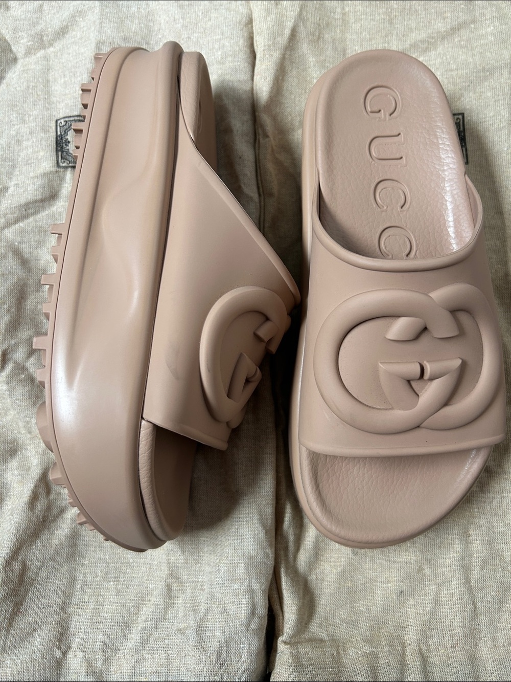 Gucci Tan Rubber Platform Slide Sandals - Picture 7 of 8
